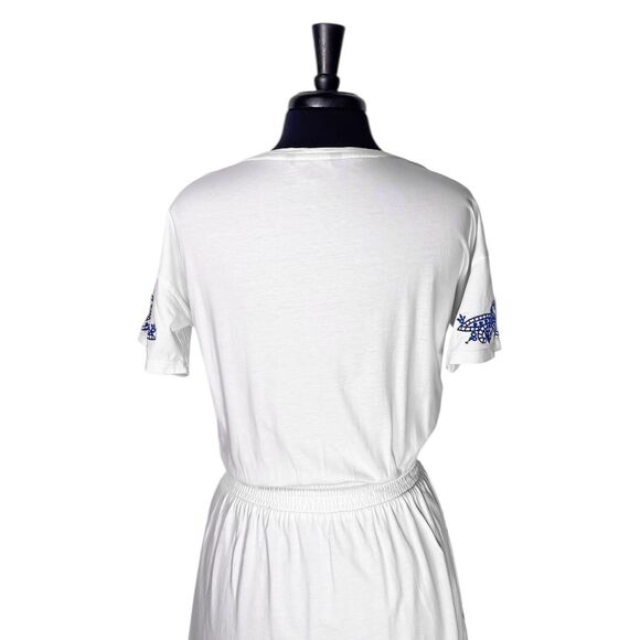 Ralph Lauren Women's Dress White Blue Embroidered Elastic Waist Beach Summer S - Picture 9 of 10